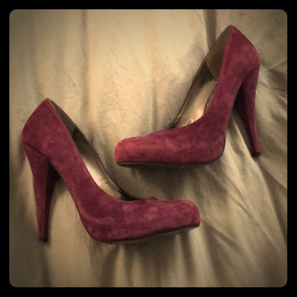 Faux suede purple heels